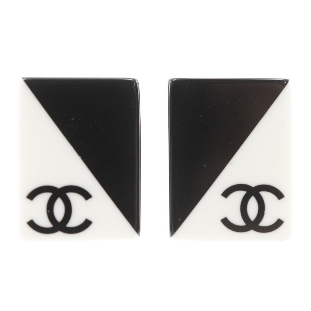 CHANEL COCO Mark Square Plastic Earrings, 2001, Black/White, 01P, Square, App...